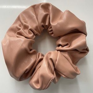 Perfect Thick Leather Scrunchie hair tie band Fall colors Mauve Tan Pink